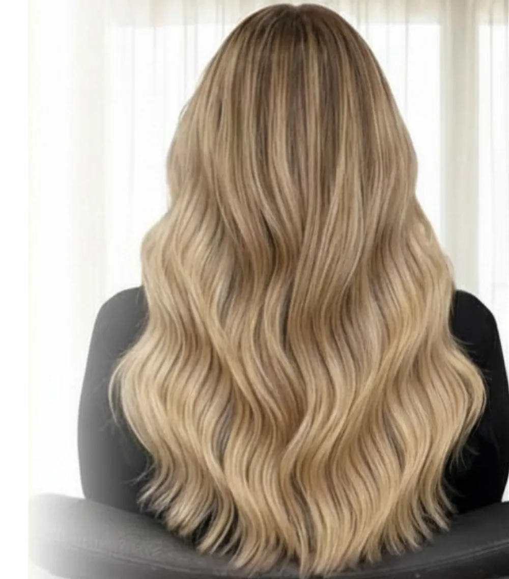 Long, thick, glossy hair worn loose, the look nano ring hair extensions are chosen for at Hive Aesthetics near Wakefield